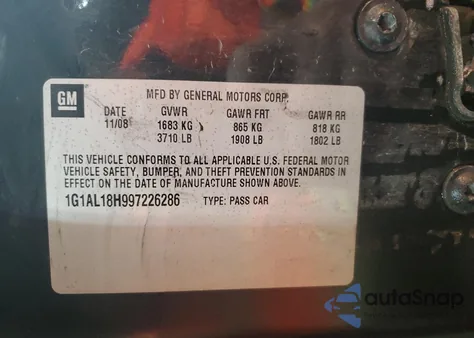 2009 Chevrolet Cobalt Lt из США, поврежденный, VIN 1G1AL18H997226286